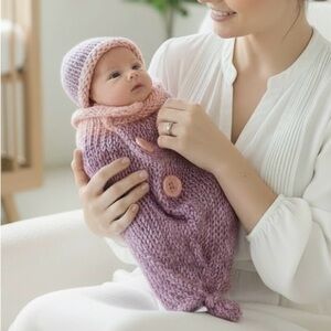 Baby Newborn Cocoon Hand Crafted Purple Pink Photo Prop